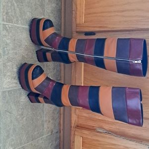 Current Mood Brown Stripped Knee High Boots